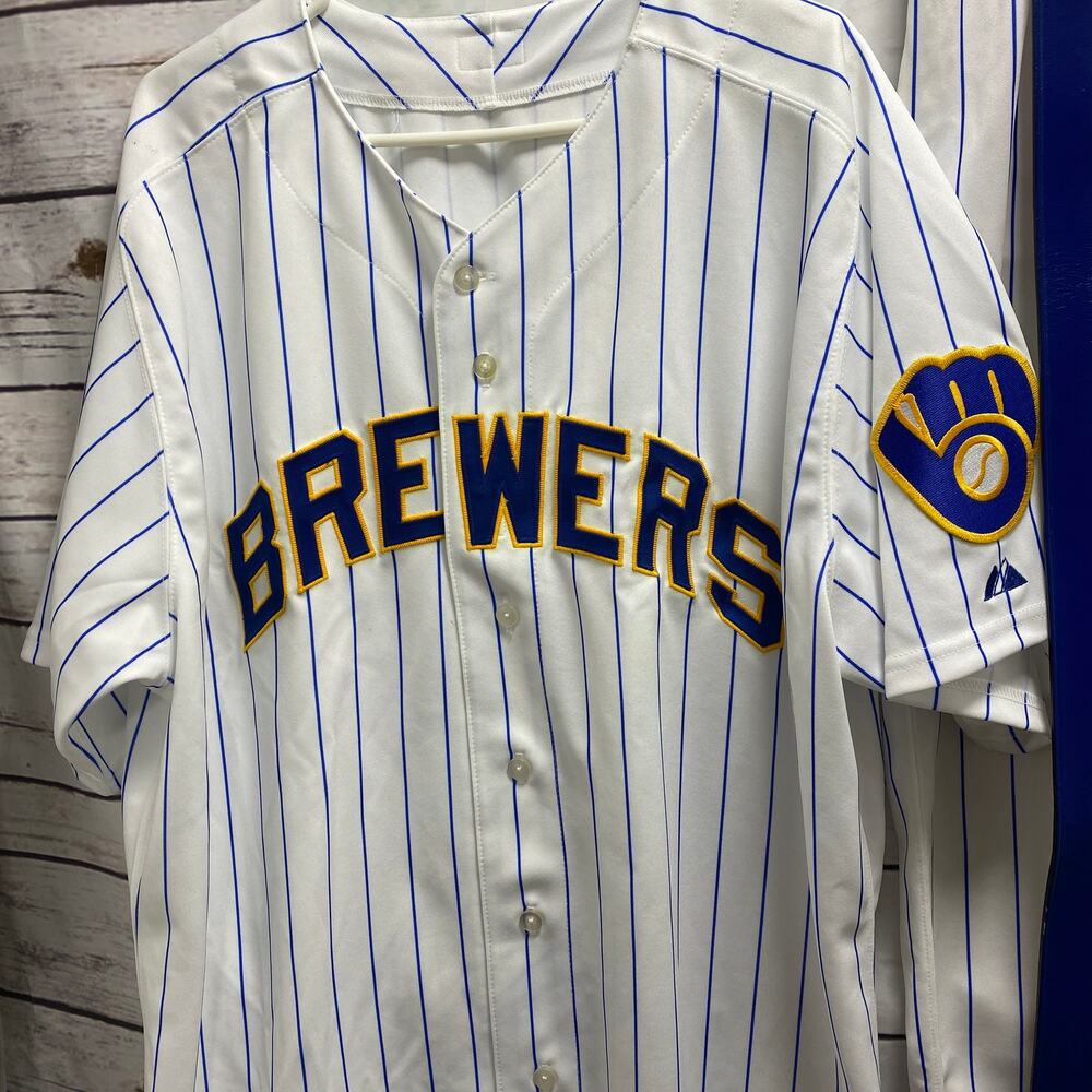 Milwaukee Brewers MLB Authentic Collection Jersey Uniform Majestic Pinstripe - Picture 2 of 11